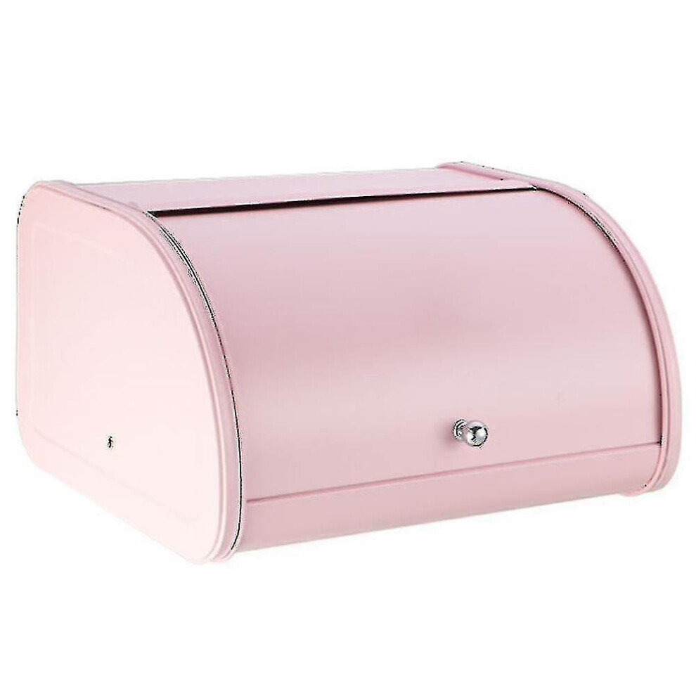 (Pink) Metal Bread Box Bin Kitchen Storage Containers Roll Top Lid Kitchenware Storage