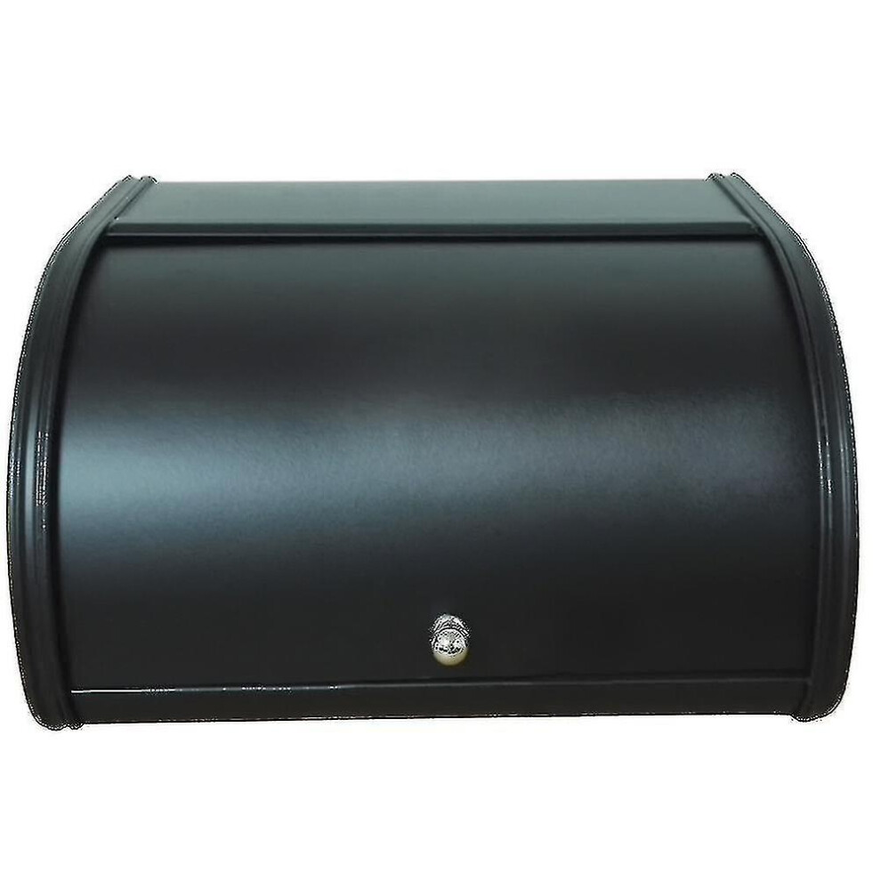 (Black) Metal Bread Box Bin Kitchen Storage Containers Roll Top Lid Kitchenware Storage