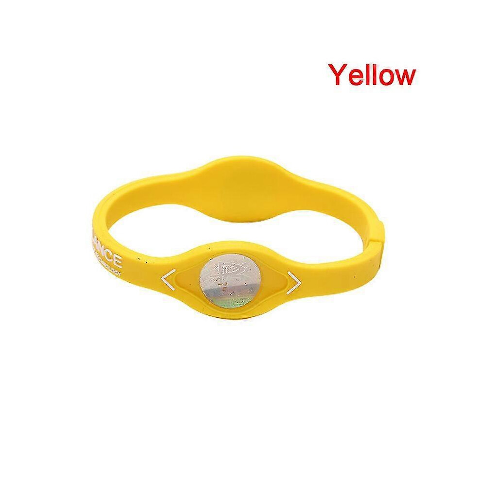 (Yellow) Power Balance Energy Health Bracelet For Sport Wristbands Ion Silicone Band Gift