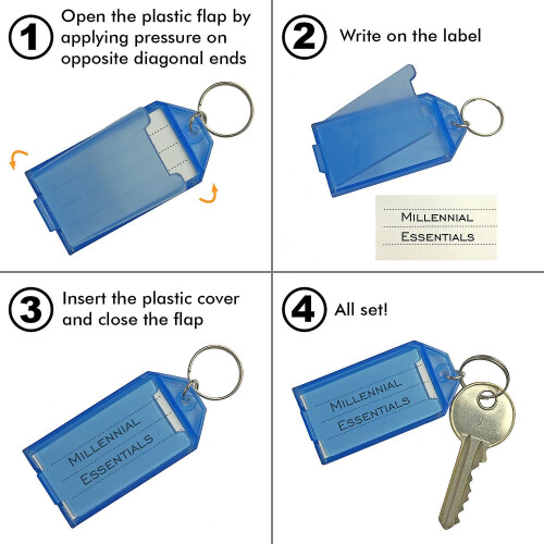50pack Tough Plastic Key Tags w/ Split Ring Label Window Coded ID Luggage Tags 1