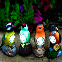 Solar Bird Garden Spotlight Robin Kingfisher Blue Tit Woodpecker Set