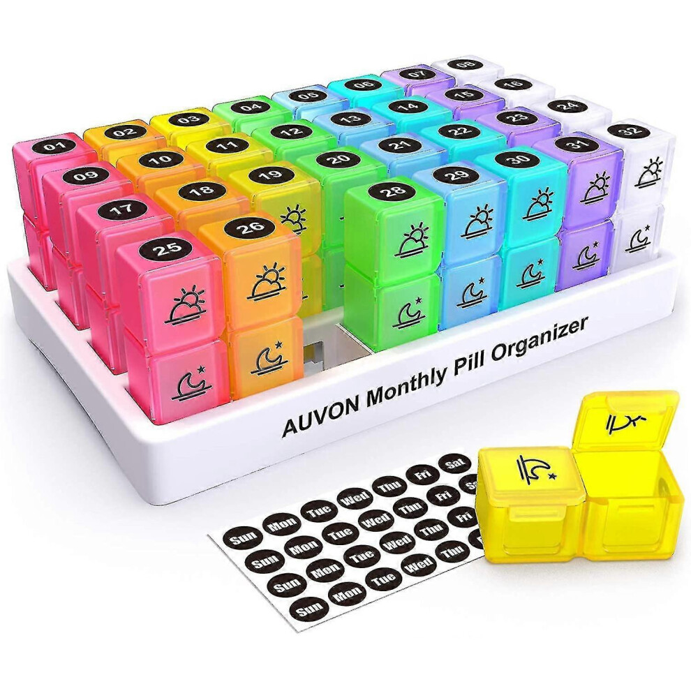 Exsader Not,Specified (As Show, One Size) Monthly Pill Organizer (Twice A Day), 30 Days Per Month Pill Box, 31 Pills