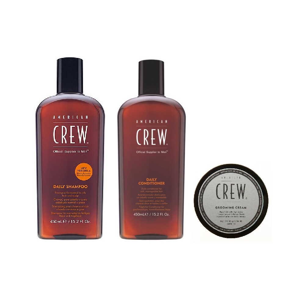 American Crew Daily Moisturizing Shampoo 450ml, Conditioner 450ml and Grooming Cream 85g