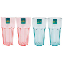 Set of 4 Blue Pink Plastic Tumblers Large Retro Drinks Glasses Summer Outdoor