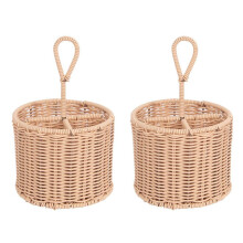 Table Cutlery Rattan Wicker Basket Table Carry Handle Knife Fork Spoon Napkin