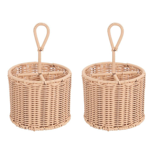 Table Cutlery Rattan Wicker Basket Table Carry Handle Knife Fork Spoon Napkin