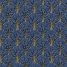 Erismann Blue Art Deco Avant Garde Wallpaper Gold Geometric Fan Feature Wall