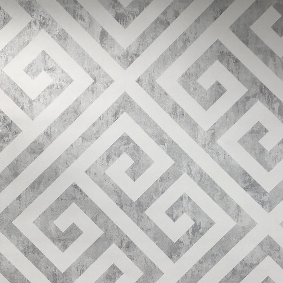 Nina Home Greek Key Wallpaper Grey White Geometric Design Paste The Wall 5060485012689