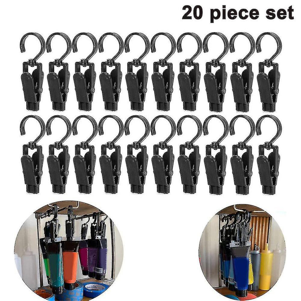 (Black) 20Pcs Single Metal Clip Coat Hangers Clothes Peg Black