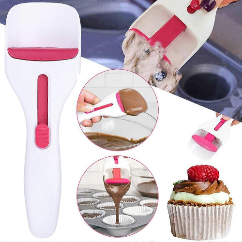 (As show, One size) Cake Batter Distribution Scoop, One-Touch Sliding Button Batter Spoon, Kitchen Batter Dispenser DIY Cupcake Baking Tool