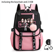 Blackpink Kreative Peripherie-Fan Rucksack Groß, 20-35L, Wasserabweisend, USB-Ladefunktion, Urbaner Minimalismus – Schultasche/Studenten