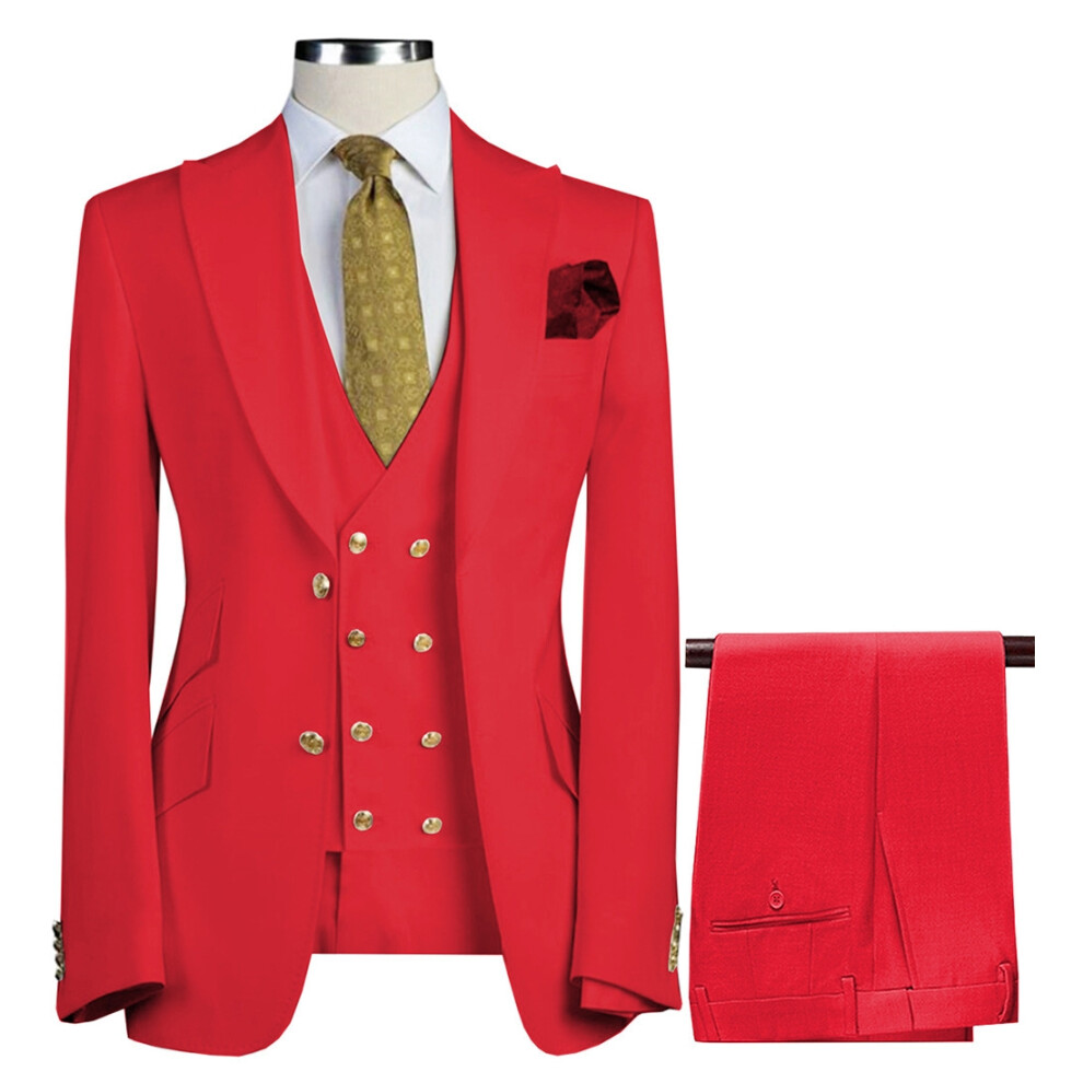 (red, S) Men's 3-Piece Suit Two Buttons Jacket Trousers and Waistcoat-image-OPC-PG7MZ5M-NEW