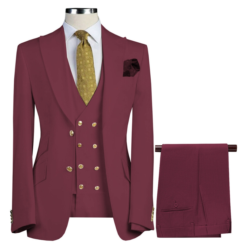 (wine red, 7XL) Men's 3-Piece Suit Two Buttons Jacket Trousers and Waistcoat-image-OPC-PG7MZ6G-NEW