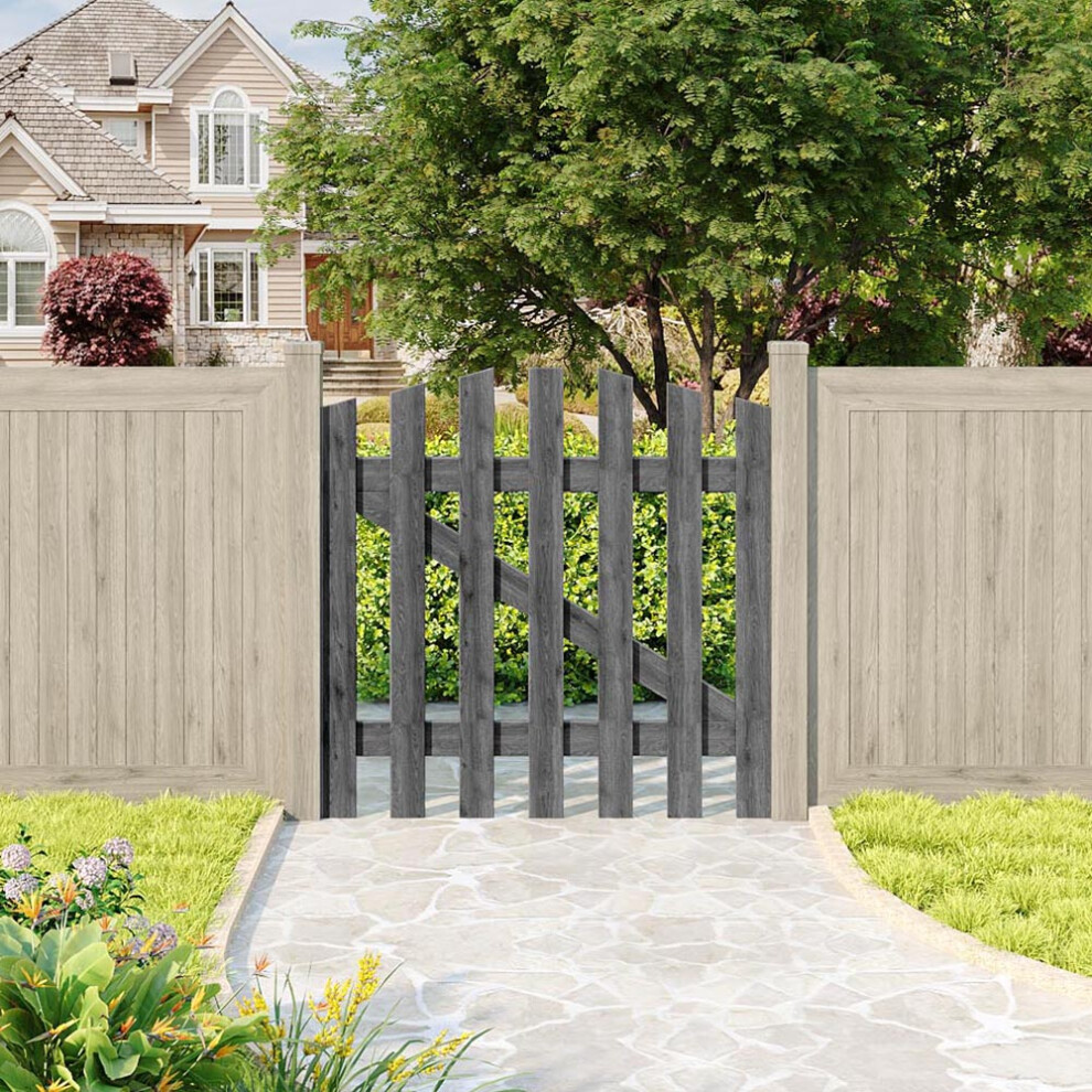 (90cm(W) x 90cm(H)) Outdoor Wooden Garden Gate Fence Door, Grey