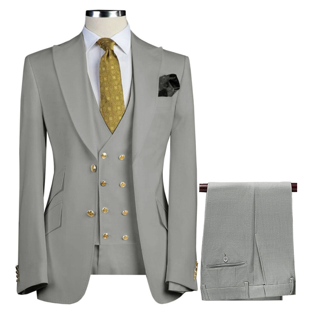 (gray, XXXL) Men's 3-Piece Suit Two Buttons Jacket Trousers & Waistcoat-image-OPC-PG7MZTR-NEW