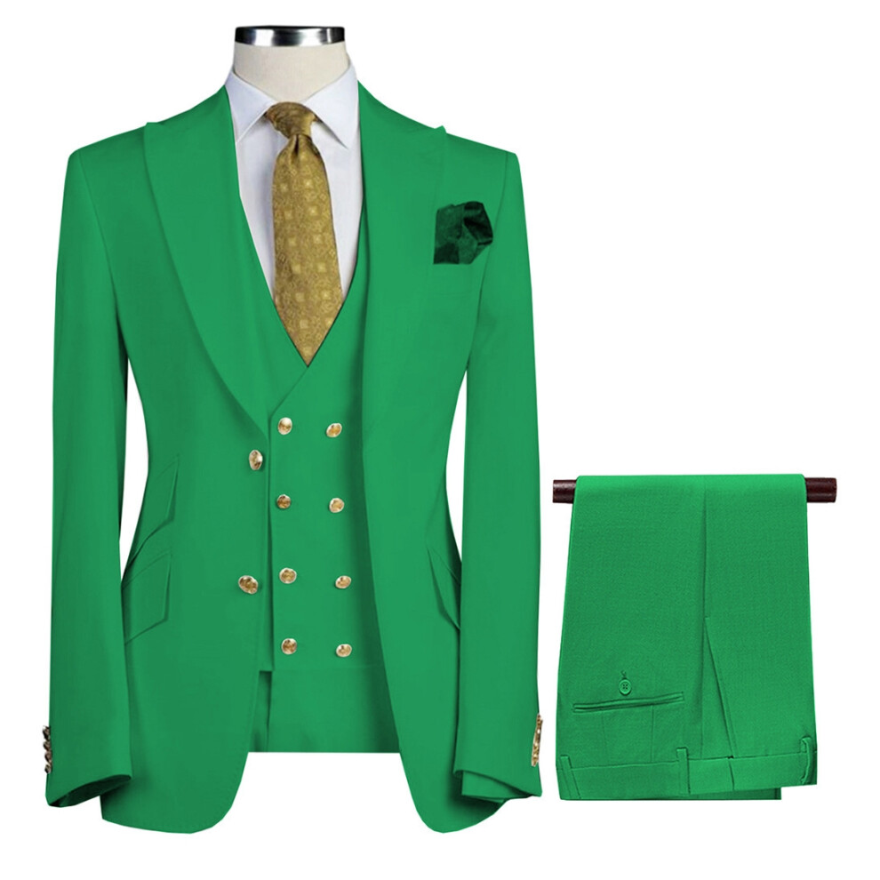(green, S) Men's 3-Piece Suit Two Buttons Jacket Trousers & Waistcoat-image-OPC-PG7MZTZ-NEW