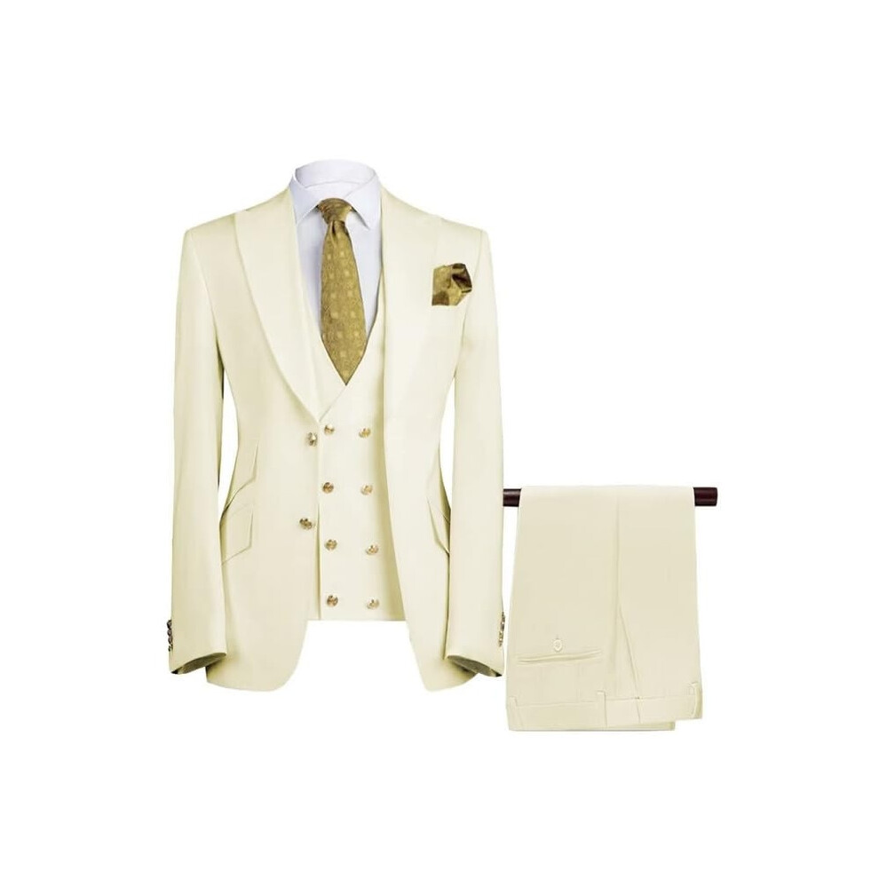 (yellow, M) Men's 3-Piece Suit Two Buttons Jacket Trousers & Waistcoat-image-OPC-PG7MZVG-NEW