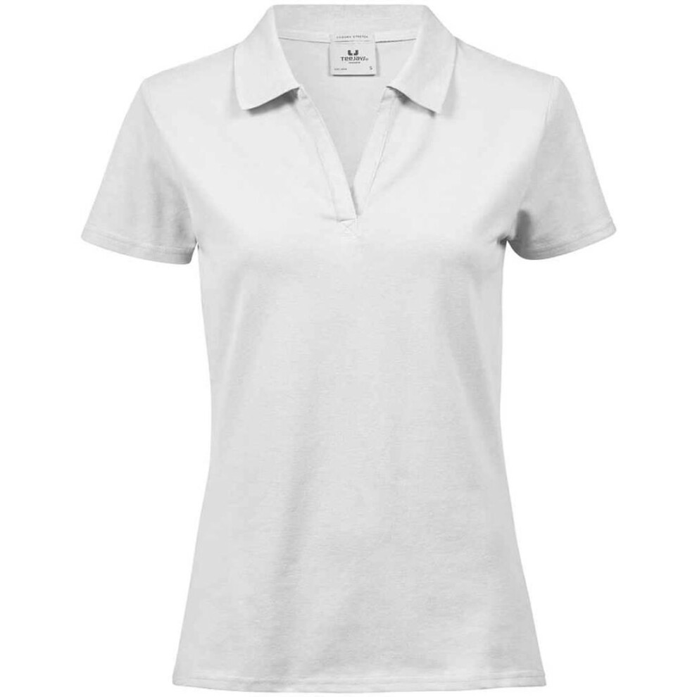 (M, White) Tee Jays Womens/Ladies Luxury Stretch V Neck Polo Shirt-image-OPC-PG7NCCN-NEW