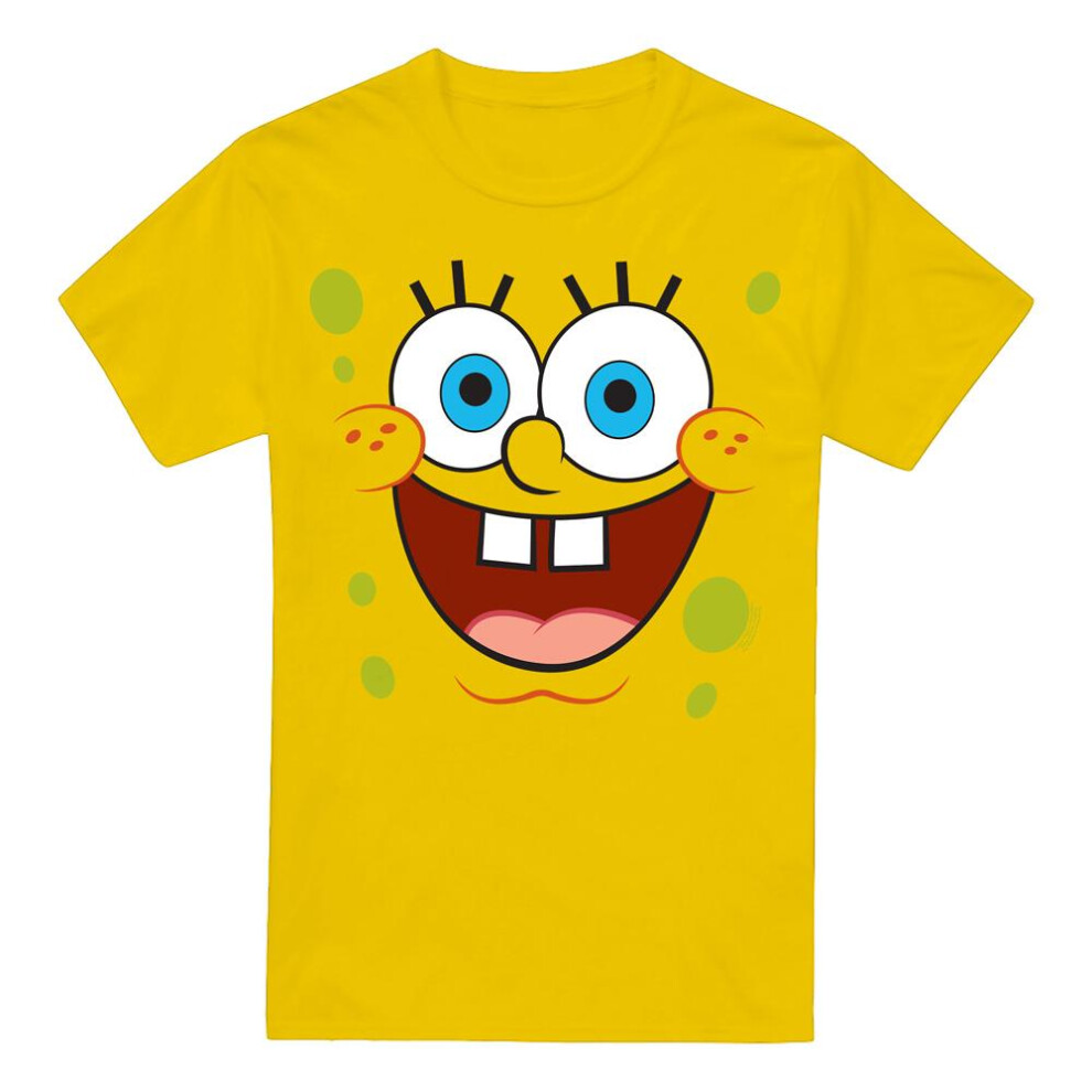 (L, Yellow) SpongeBob SquarePants Mens Goofy Smile Face T-Shirt