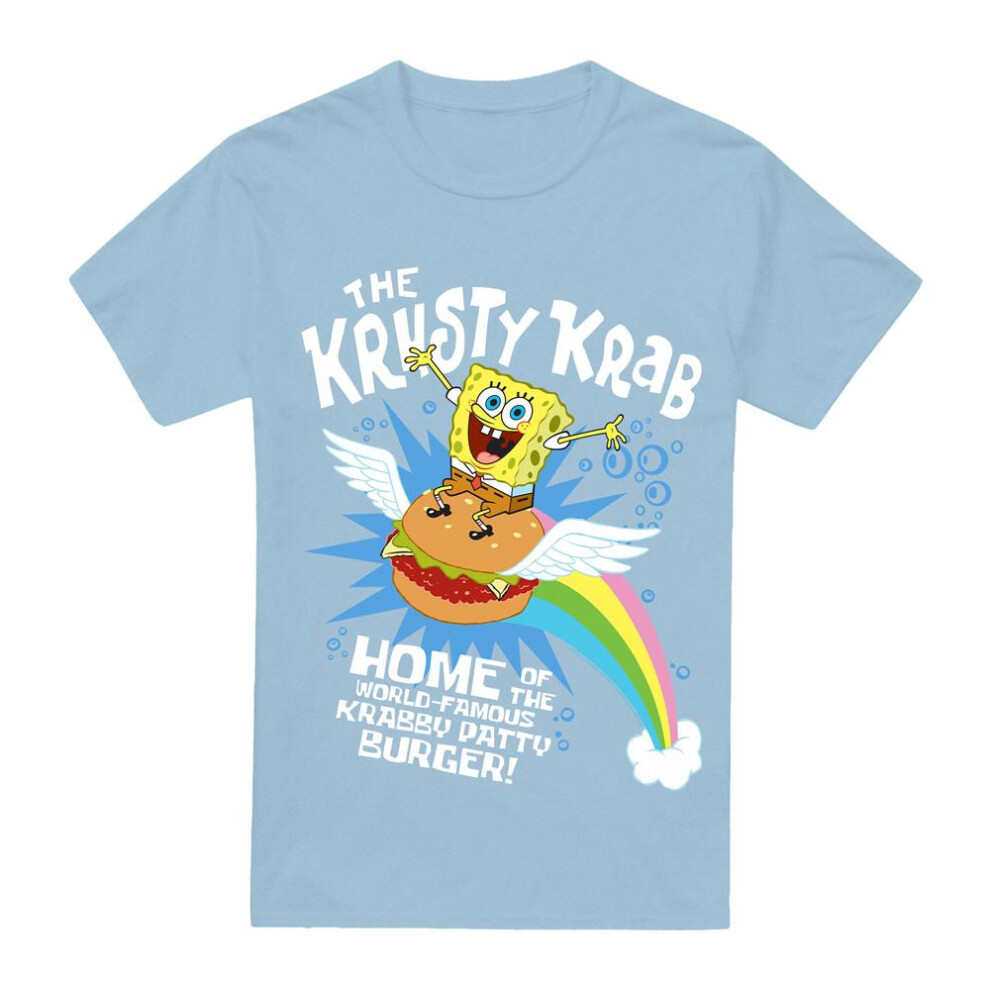 (S, Light Blue) SpongeBob SquarePants Mens Burger Rider T-Shirt