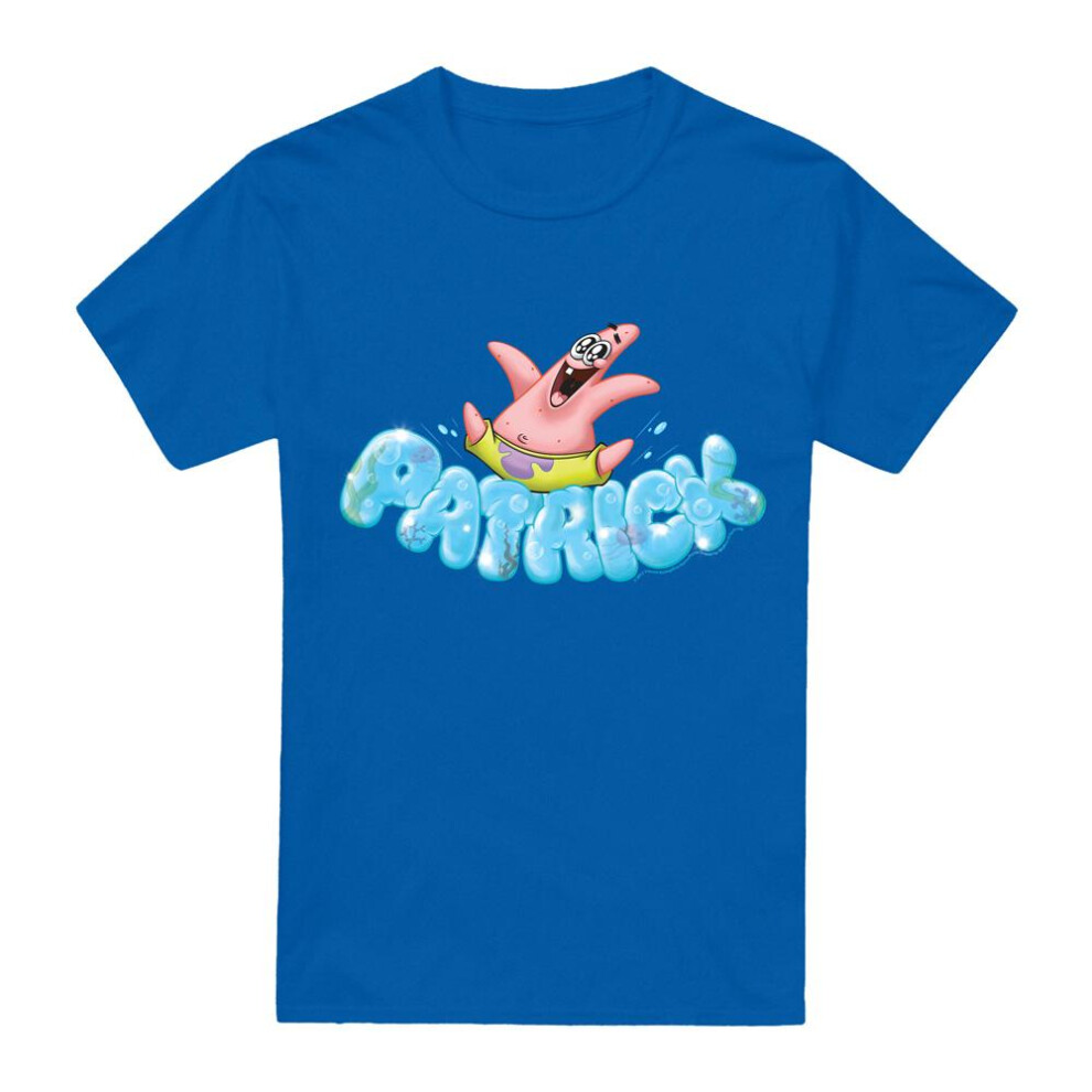 (S, Royal Blue) SpongeBob SquarePants Mens Happy Go Lucky Patrick Star T-Shirt
