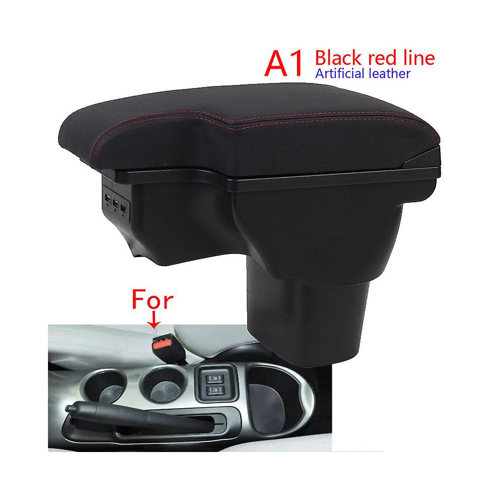 (A1 Leather) For Nissan Juke Armrest Box For Infiniti Esq Car Armrest 2010-2019 Accessories Interior Details Storage Box Retrofit Parts Usb Black/Red