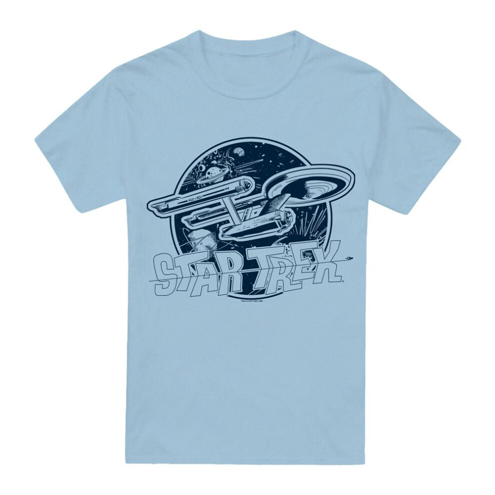 (S, Light Blue) Star Trek Mens Enterprise Retro T-Shirt