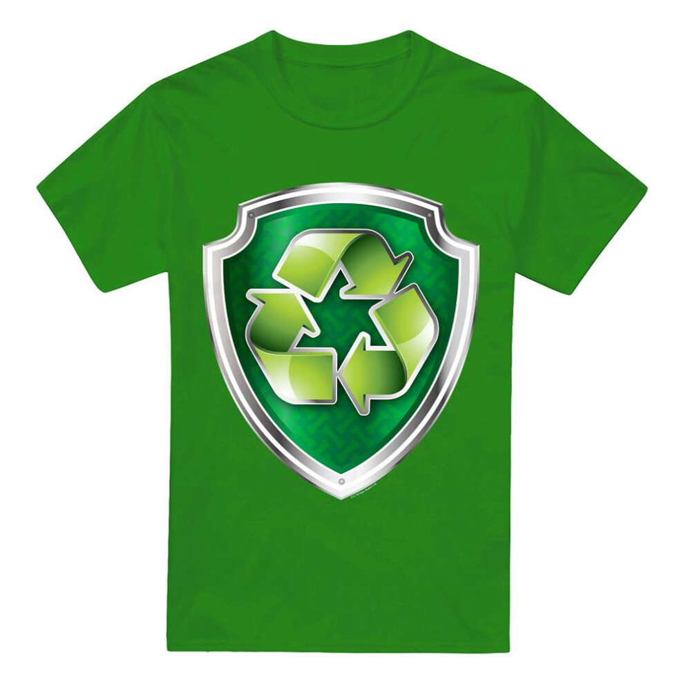 (S, Kelly Green) Paw Patrol Mens Rocky Badge T-Shirt