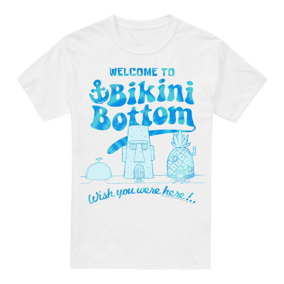 (S, White) SpongeBob SquarePants Mens Bikini Bottom Welcome T-Shirt