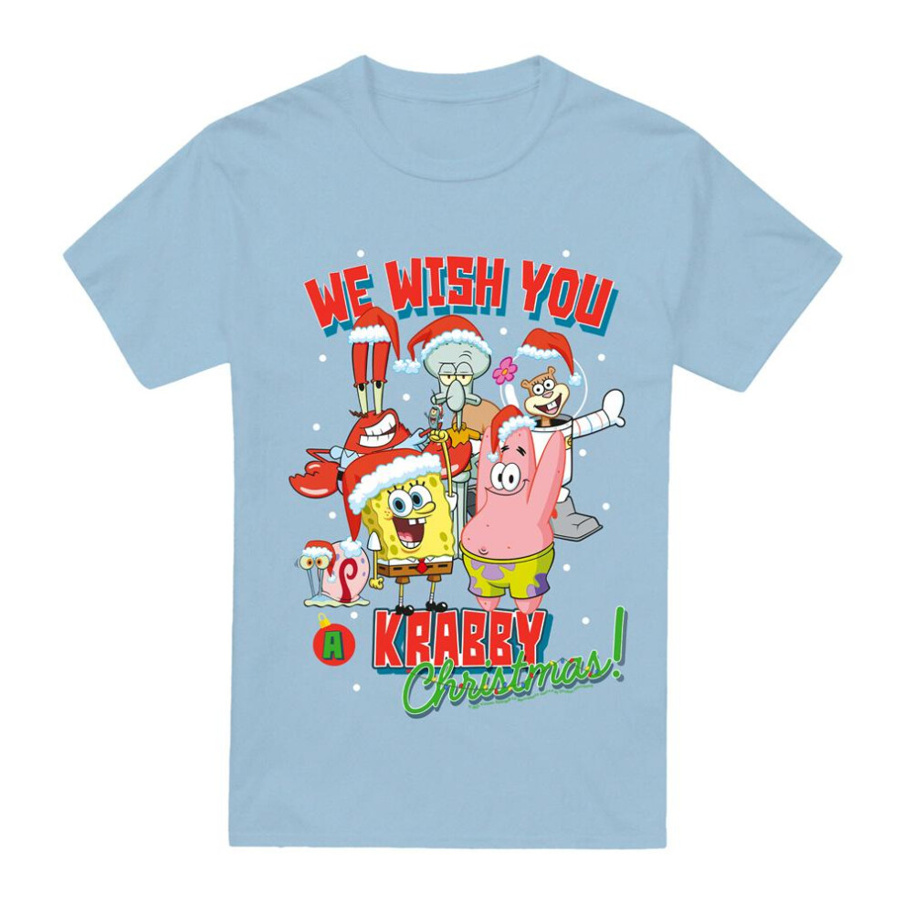(XXL, Light Blue) SpongeBob SquarePants Mens Crabby Christmas T-Shirt