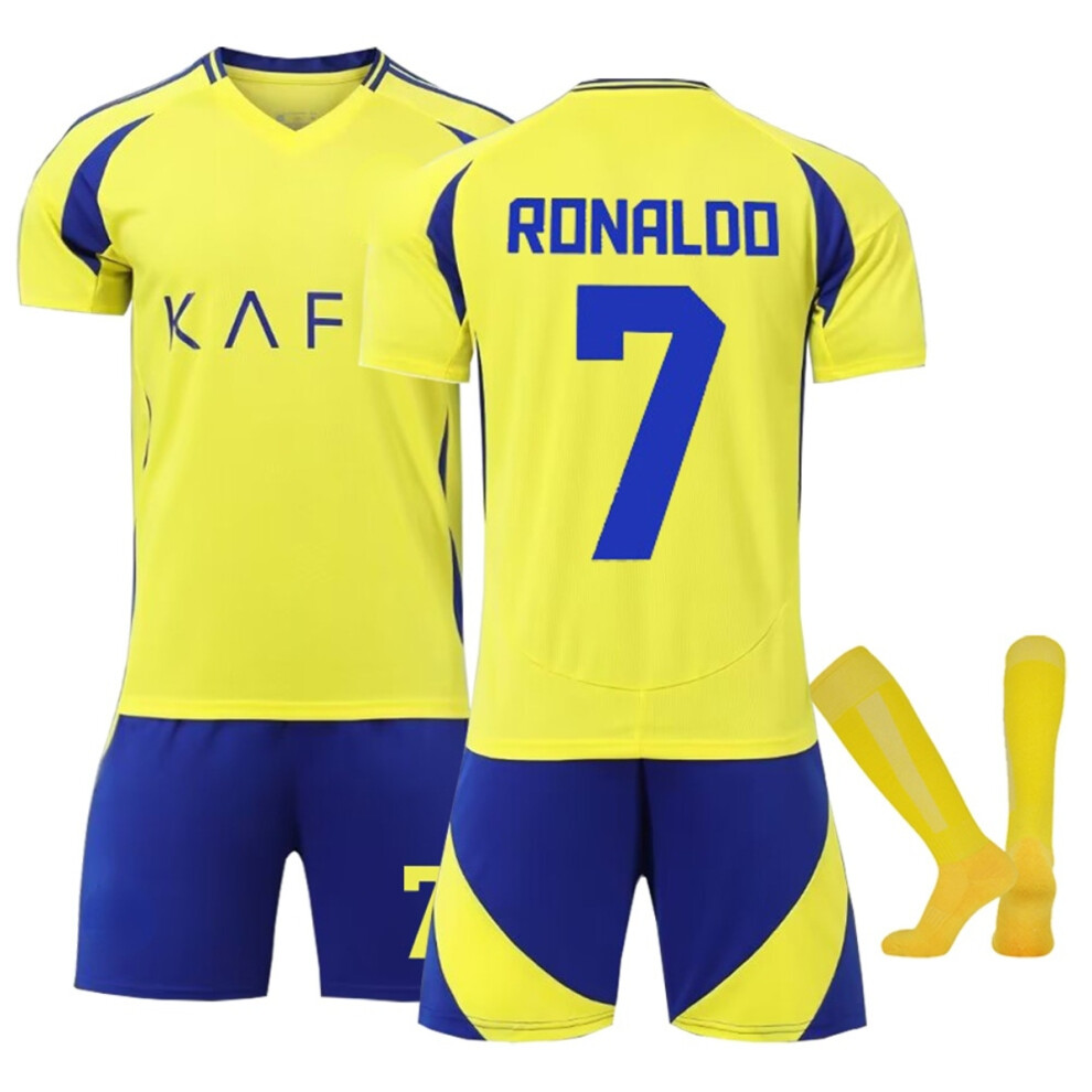 (22(120-130CM)) 24/25 Yellow Home Activewear No.7 Ronaldo Football Fans Training Shirt Kits For Kids And Adult