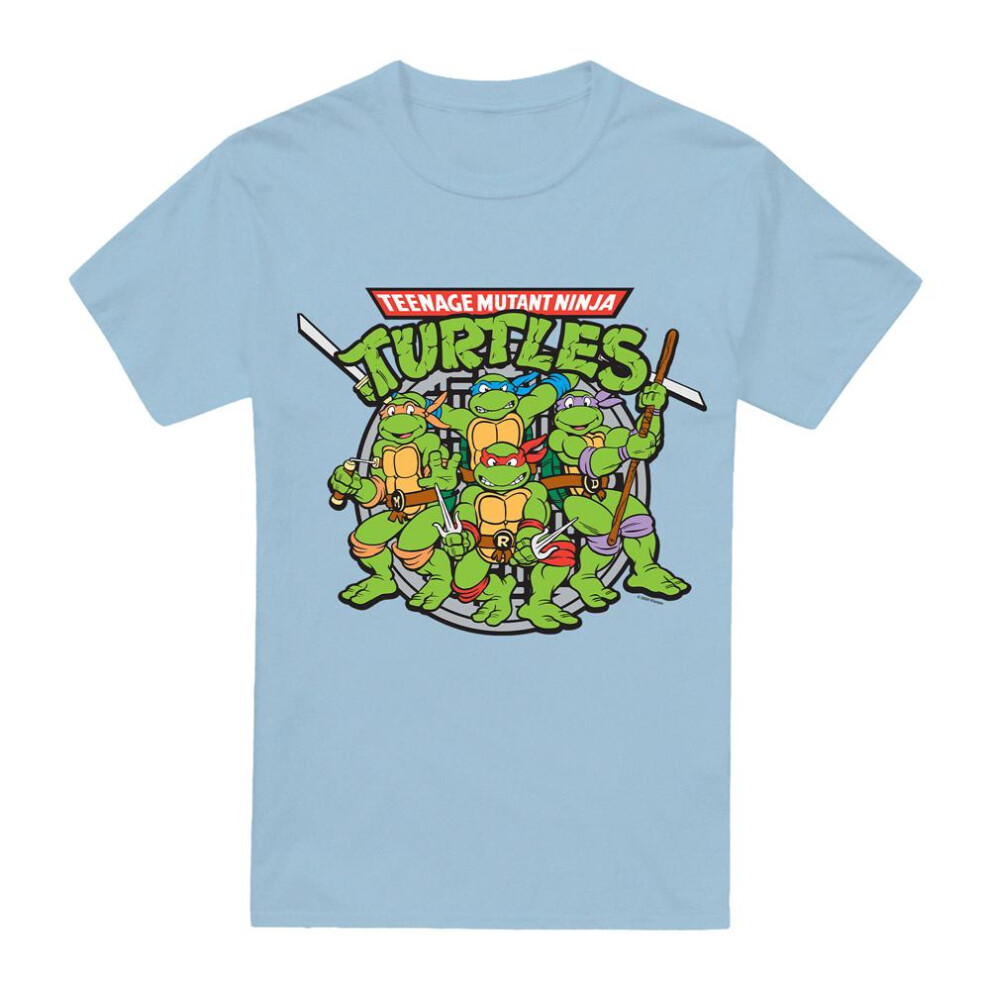 (L, Light Blue) Teenage Mutant Ninja Turtles Mens Classic Turtles T-Shirt
