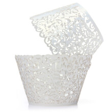 Yozatia 60pcs Vine White Cupcake Wrapper Lace Cupcake Wraps Liner til Wedding Party Cake Decoartion (White)