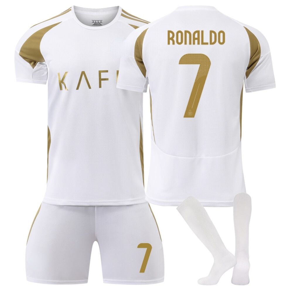 (24(130-140CM)) 24/25 White Away Activewear No.7 Ronaldo Football Fans Training Shirt Kits For Kids And Adult