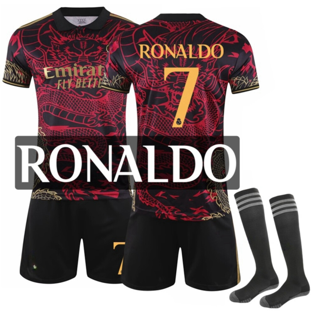 (26(140-150CM)) 25/26 Red Dragon Pattern Activewear No.7 Ronaldo Football Fans Training Shirt Kits For Kids And Adult
