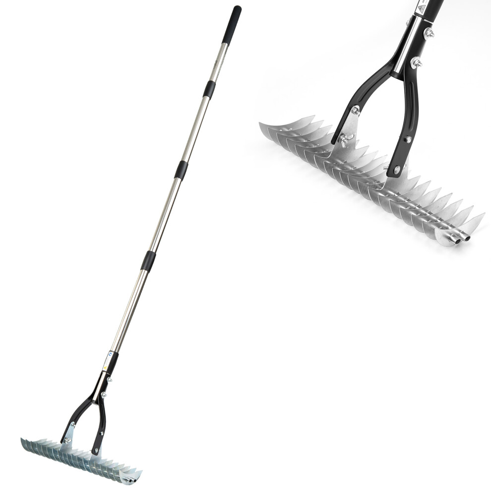 Thatch Rake Stainless Steel Curved Tip Teeth Lawn Rake for Leaves Garden