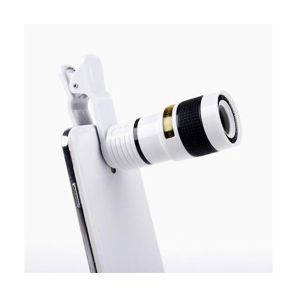 (, 12X) Universal Hd Optical Telescope Camera Lens Zoom Clip-On For Mobile Phone Lenses White 9372166250188
