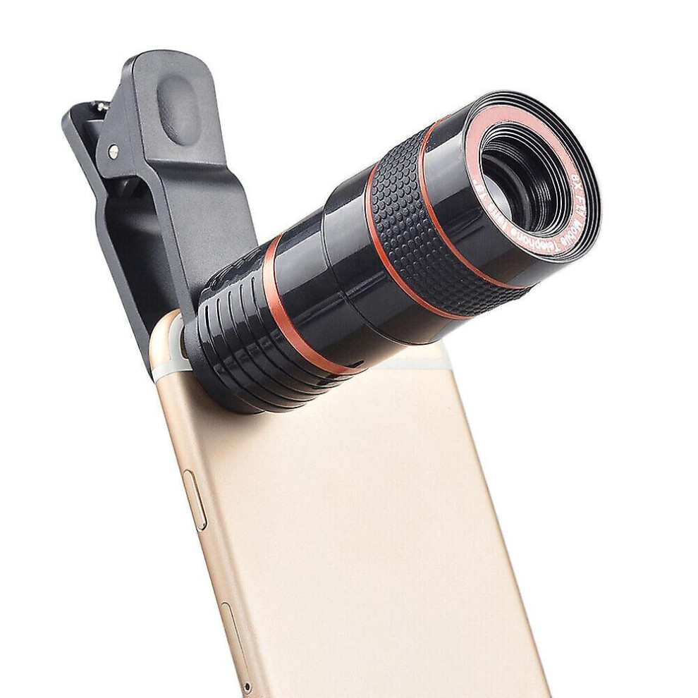 (, 12X) Universal Hd Optical Telescope Camera Lens Zoom Clip-On For Mobile Phone Lenses Black 9372166250201