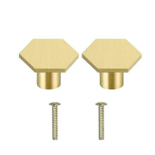 (As show, One size) 2 solid brass door handles, hexagonal door handles, cabinet handles, drawer handles with screw accessories, kitchen, living room, bedroom, golden ston