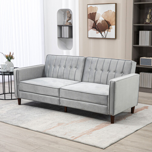 Homcom HOMCOM Convertible Sofa Futon Velvet-Touch Tufted Couch Sofa Bed Grey