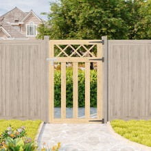 (Light Yellow, 76cm W x 120cm H) Outdoor Cross Top Wooden Garden Gate Pedestrian Fence Yard Door
