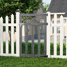 (Grey, 76cm W x 120cm H) Outdoor Cross Top Wooden Garden Gate Pedestrian Fence Yard Door