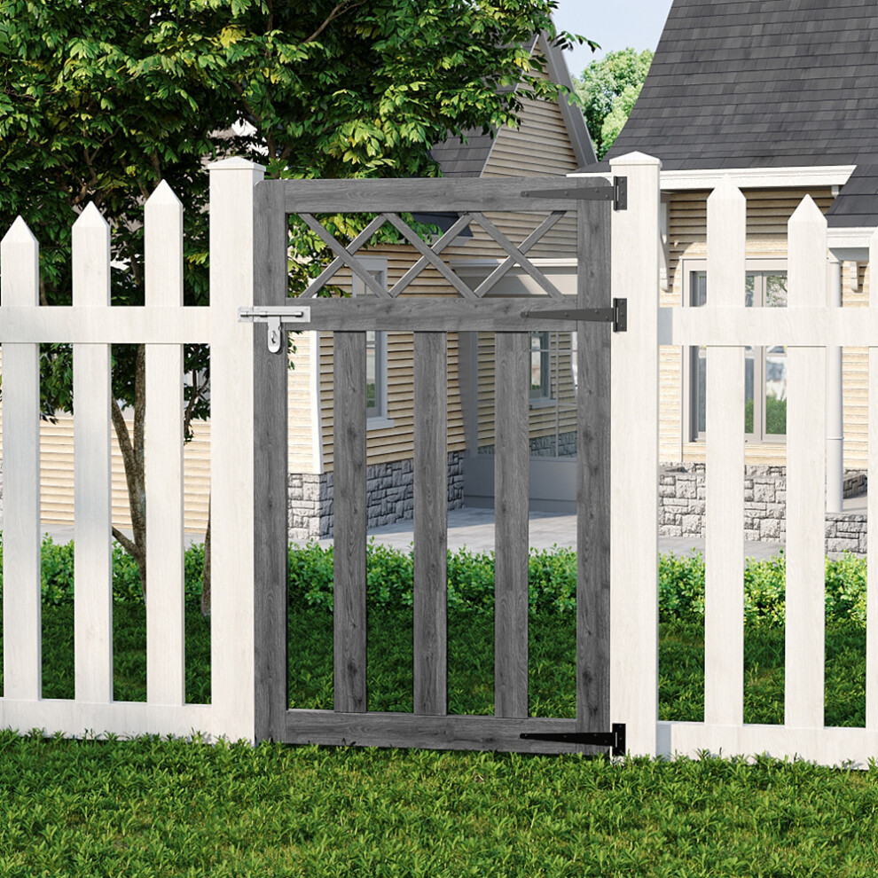 (Grey, 76cm W x 120cm H) Outdoor Cross Top Wooden Garden Gate Pedestrian Fence Yard Door