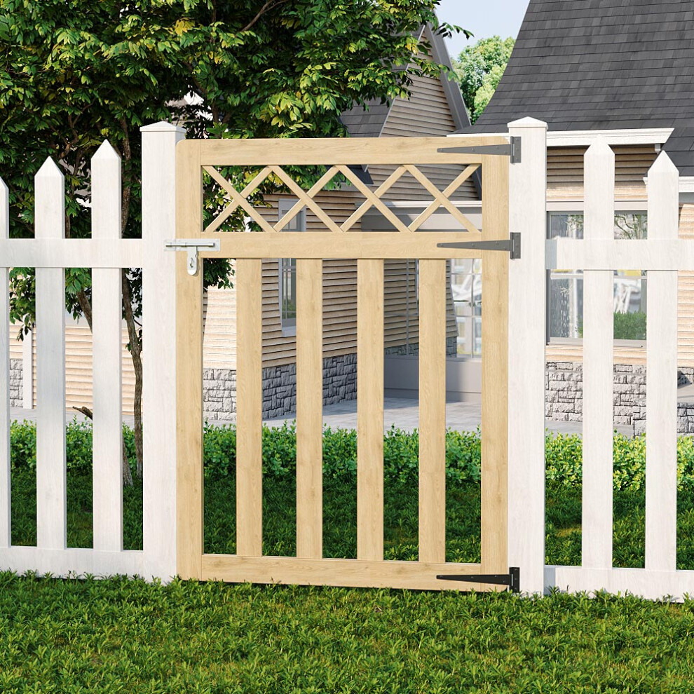 (Light Yellow, 90cm W x 120cm H) Outdoor Cross Top Wooden Garden Gate Pedestrian Fence Yard Door