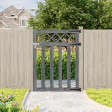 (Grey, 90cm W x 120cm H) Outdoor Cross Top Wooden Garden Gate Pedestrian Fence Yard Door