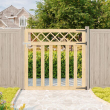 (Light Yellow, 120cm W x 120cm H) Outdoor Cross Top Wooden Garden Gate Pedestrian Fence Yard Door
