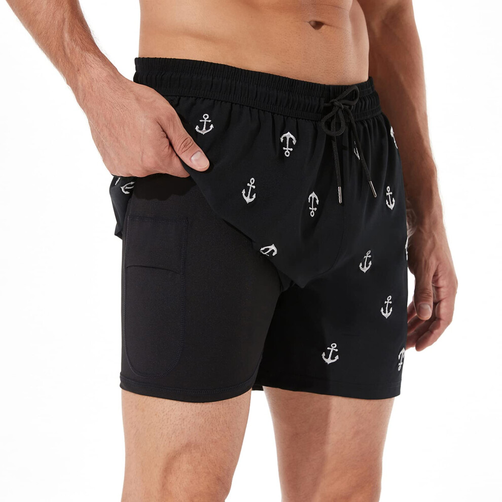 BRISIRA Maillot de bain pour homme à séchage rapide Short de bain extensible de 5 pouces avec doublure de compression Poche zippée