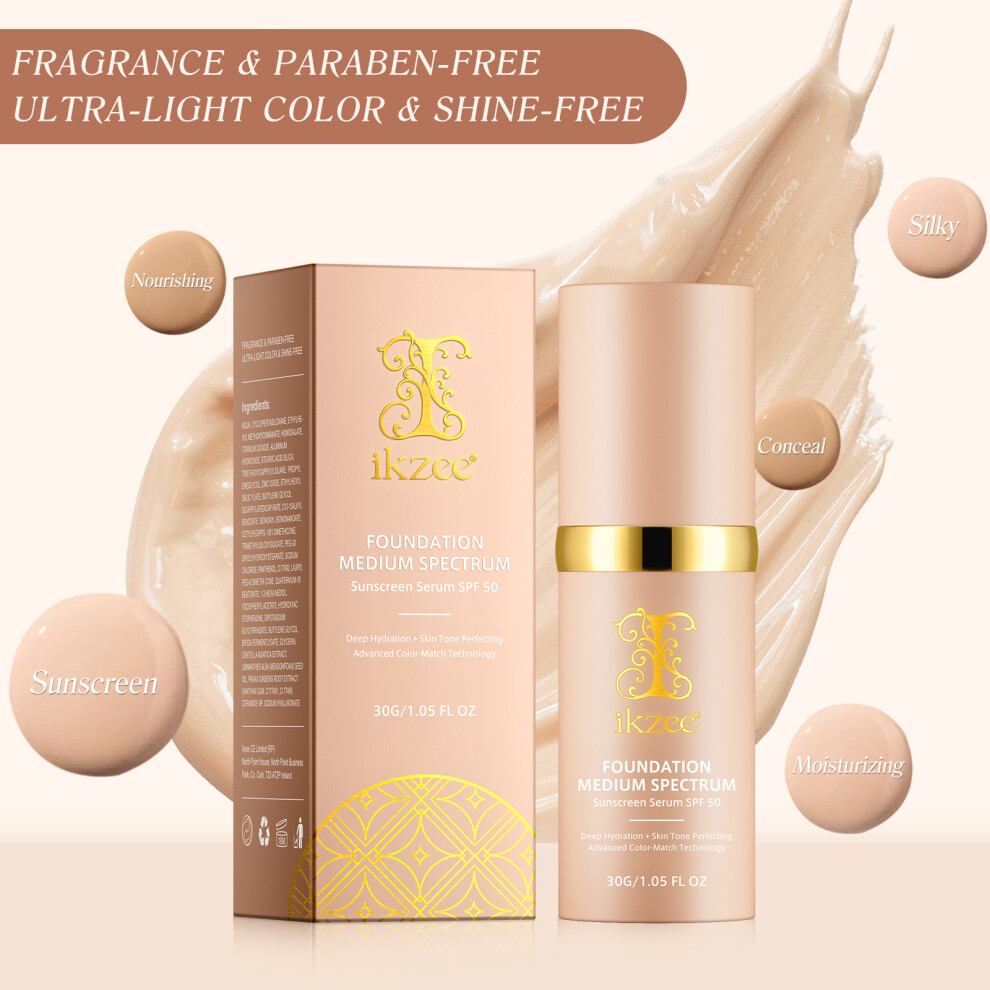 Bghone Color-Changing Liquid Foundation 4 In 1 Bionic Color-Changing Concealer Foundation Moisturizing Brightening Long-Lasting Waterproof