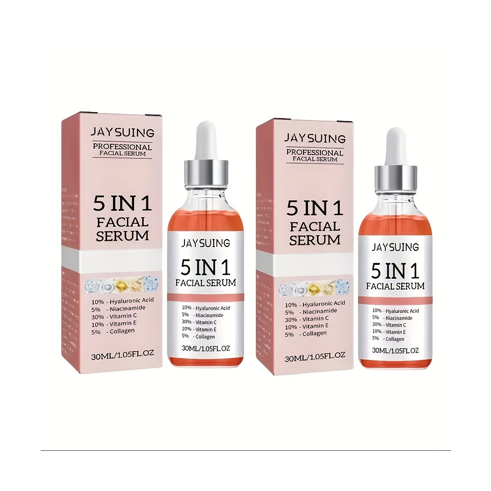 (30ML*2) 2pcs JAYSUING 5-in-1 Facial Serum - Hyaluronic Acid, Collagen, Niacinamide, Vitamin C & E