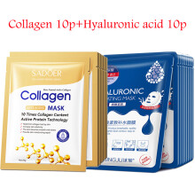 (H) 20pcs Hyaluronic Acid Collagen Face Mask skincare Moisturizing Firming Hydrating Facial Masks Sheet Mask